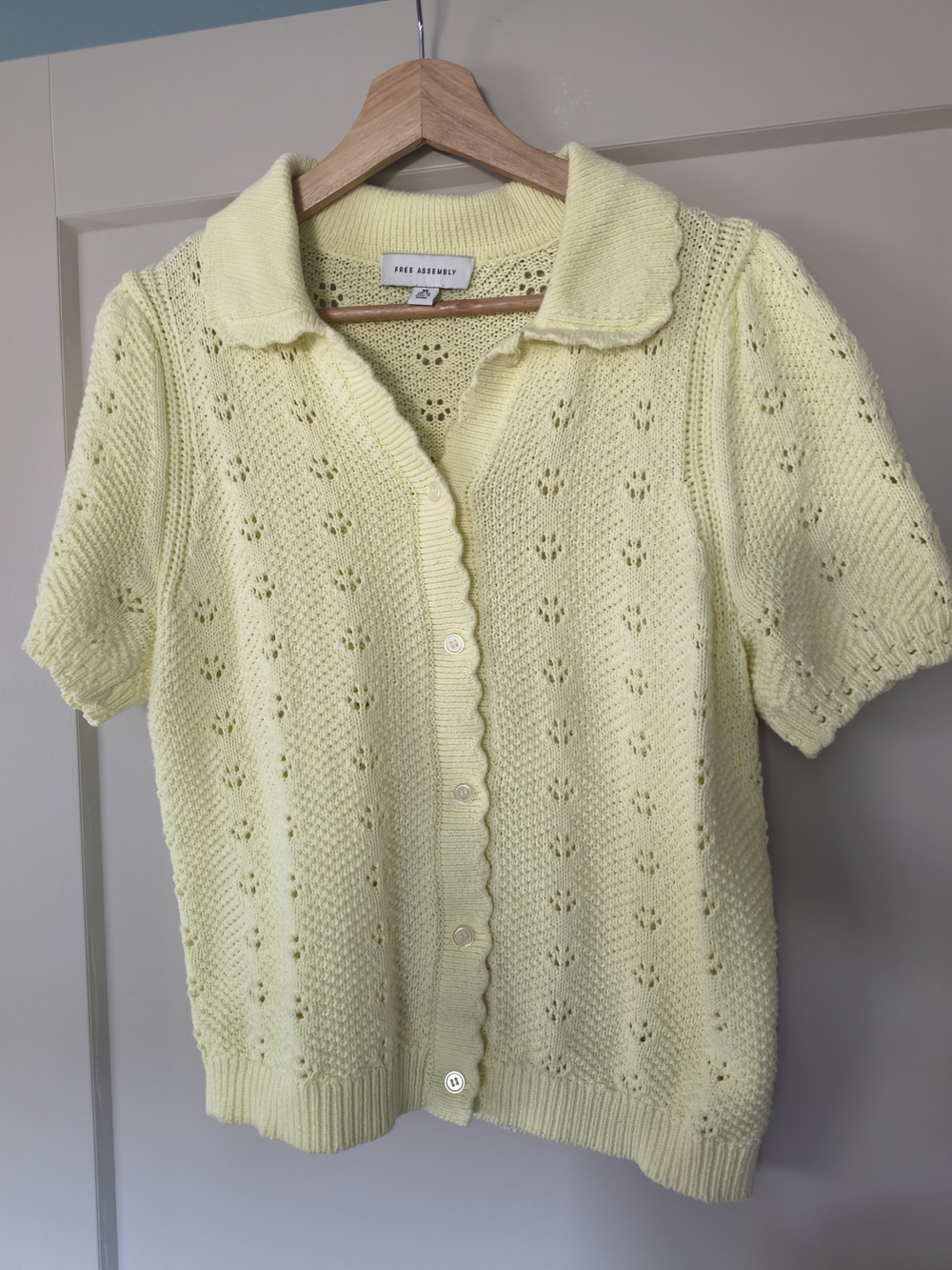 Free Assembly Pale Yellow Knit Short-Sleeve Cardigan Sweater XS